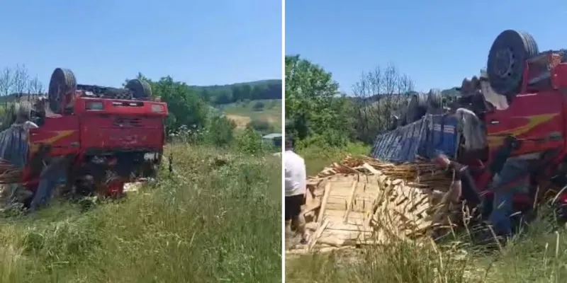 Kereste Kamyonu Devrildi! Sürücü Nasıl Kurtuldu?