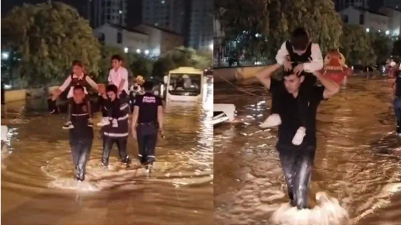 Adana'da yağmur nedeniyle çocuklar serviste mahsur kaldı: Kurtarma anları kamerada!